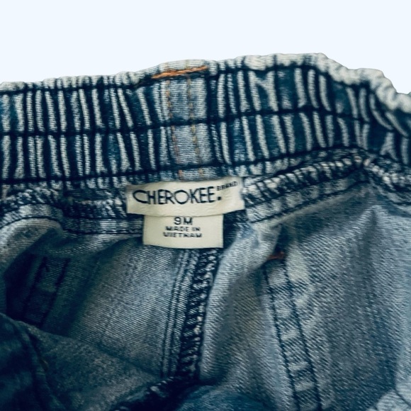 Cherokee denim blue jeans zipper pockets snap cotton elastic waist Boy 9 Months - Picture 10 of 12